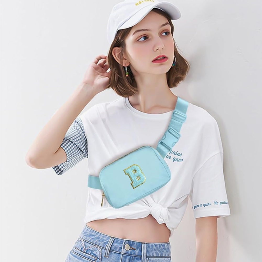 Belt Bag Fanny Pack Crossbody Bags with Initial Letter Patch